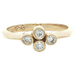 14k Yellow Gold 4 Round Diamond Petite Dainty Neat Bezel Cluster Ring