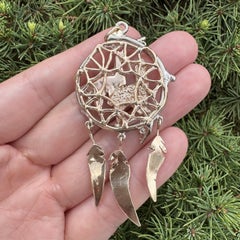 Solid Gold Diamond Llama & Alpaca Dreamcatcher Pendant Feather Dangle Pendant