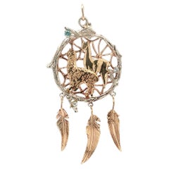 Solid Gold Diamond Llama & Alpaca Dreamcatcher Pendant Feather Dangle Pendant
