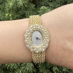 Vintage M & W Ullmann 14k Gold Diamond Dial Watch Weave Basket Link Bracelet