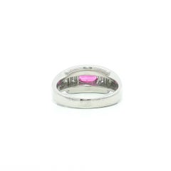 Vintage Platinum GIA 2.4ctw No Heat Pink Sapphire Baguette Diamond Shoulder Ring