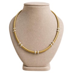 18k Solid Gold 16" Silky Weave Flexible Omega Necklace w/ Pave Diamond Stations