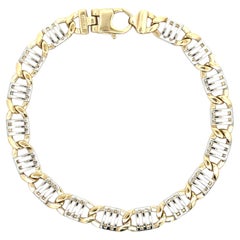 Herrenarmband aus italienischem 14-karätigem Gelb- und Weißgold mit offenen Gliedern und Karabinerverschluss