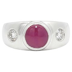 Platinum GIA 3.38ctw Rare No Heat Bezel Cat's Eye Ruby Diamond Gypsy Band Ring