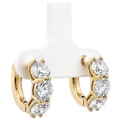 14k Yellow Gold GIA 2.75ctw I SI1 Round Diamond Push Clasp Huggies Hoop Earrings