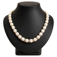 18" Round Button Pearls Alternated w/ 14k Yellow Gold Beads Strand Necklace