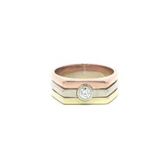 Men's 14k Tri Color Gold 0.23ct Bezel Diamond Solitaire Pinky Band Ring