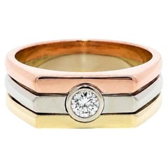 Men's 14k Tri Color Gold 0.23ct Bezel Diamond Solitaire Pinky Band Ring