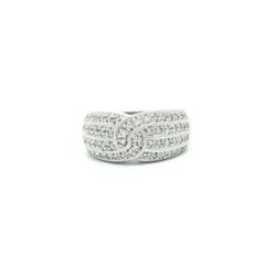 14k White Gold 0.45ctw Diamond 4 Row Milgrain Etched Knot Band Ring