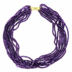 20" Multi Strand Purple Amethyst Torsad Necklace w/ Yellow Gold Clasp