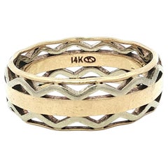 Antique Art Deco 14k Solid Gold Lattice Open Work Wide Band Ring sz7