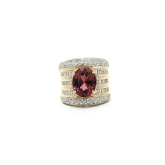 14k Yellow Gold 4.73ctw GIA Oval Pink Tourmaline Diamond Wide Cigar Band Ring