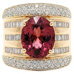 14k Yellow Gold 4.73ctw GIA Oval Pink Tourmaline Diamond Wide Cigar Band Ring