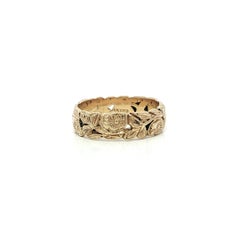Vintage Solid Yellow Gold Repousse Floral Work Eternity Band Ring sz6