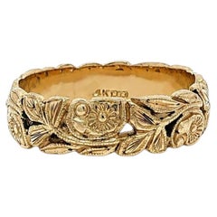 Vintage Solid Yellow Gold Repousse Floral Work Eternity Band Ring sz6