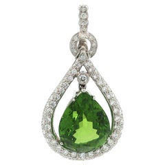 White Gold 34.79ctw GIA Magnificent Pear Burma Peridot Diamond Enhancer Pendant