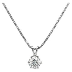 Platinum GIA 1.06ct H VS1 Round Diamond Solitaire Slide Pendant Wheat Chain