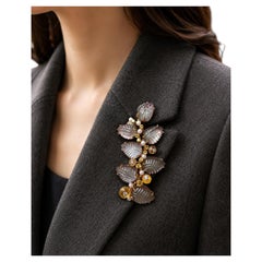 Seaman Schepps Gold Carved Quartz Citrine Diamond Sapphire Large Leaf Brooch
