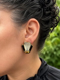 Kylo Kai Yin Lo Silver & Gold Rock Crystal Black Onyx Citrine Clip On Earrings
