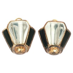 Kylo Kai Yin Lo Silver & Gold Rock Crystal Black Onyx Citrine Clip On Earrings