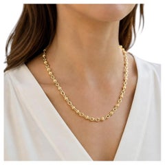 14k Yellow Gold Unique Textured & Open Oval Link 23" Long Charm Chain Necklace