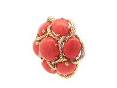 Vintage Retzignac 18k Yellow Gold Fine Coral Twisted Wire Cluster Brooch Pendant