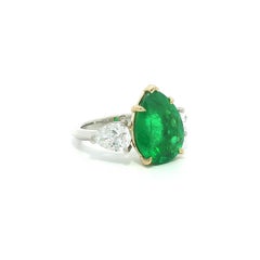 Platinum & Gold 7.03ctw AGL Pear Colombian Emerald GIA Diamond Sides Custom Ring