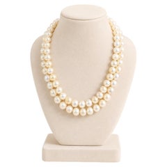 Vintage 52" Long 8.8-9.8mm White Cream Pearl Slip On Wrap Layer Strand Necklace