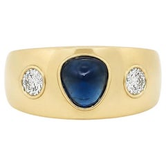 18k Gold Gubelin 2.67ctw Triangular Cabochon Sapphire Diamond Wide Ring Band