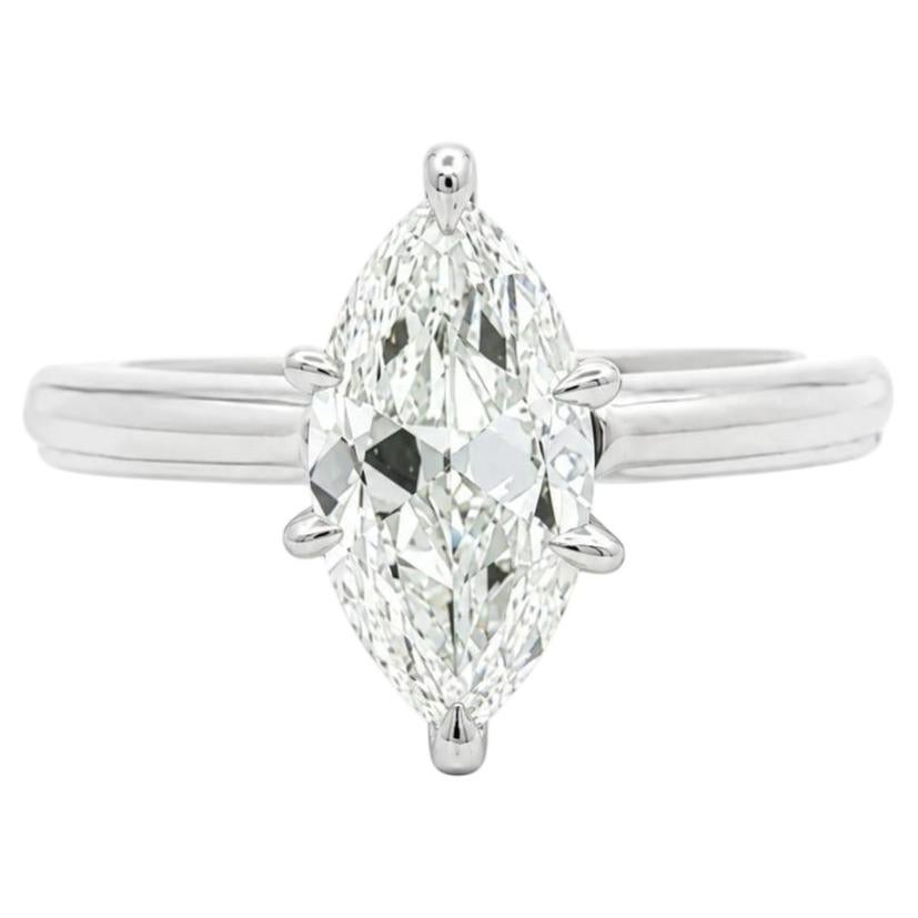14k White Gold GIA 1.33ctw I VS2 Marquise Cut Diamond Solitaire Engagement Ring For Sale