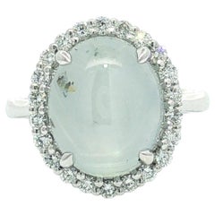 14k White Gold 12.32ctw Gray Sharp Star Sapphire w/ Diamond Frame Halo Ring