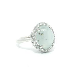 14k White Gold 12.32ctw Gray Sharp Star Sapphire w/ Diamond Frame Halo Ring