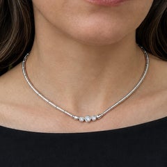 14k Gold 1ctw 3 Bezel Diamond Rounded Polished Articulated Link Collar Necklace