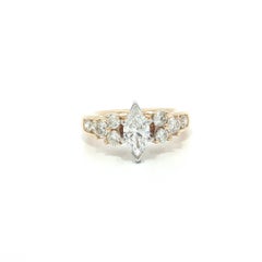 14k Solid Gold 1.70ctw Marquise Solitaire Round Cluster Diamond Engagement Ring