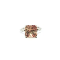 14k White Gold Fiery Orangy Peach Oregon Sunstone Solitaire Braided Design Ring