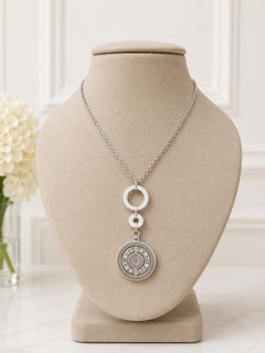 Bulgari Astrale Cerchi 18k White Gold Circular Pendant Adjustable Chain Necklace