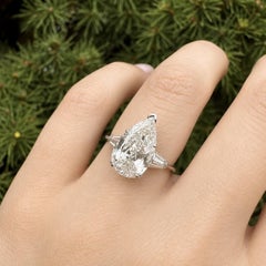 Vintage 14k White Gold 4.04ctw GIA Pear Brilliant and Baguette Shoulders Ring