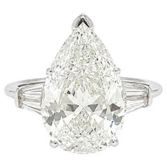Vintage 14k White Gold 4.04ctw GIA Pear Brilliant and Baguette Shoulders Ring