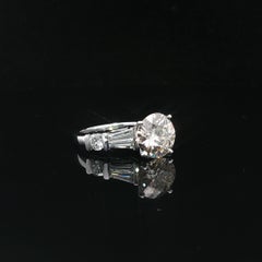 Platinum 3.92ctw GIA Old European Brilliant and Baguette Accents Diamond Ring
