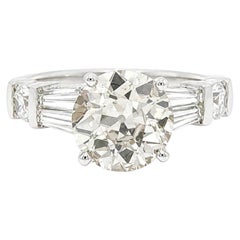 Platinum 3.92ctw GIA Old European Brilliant and Baguette Accents Diamond Ring