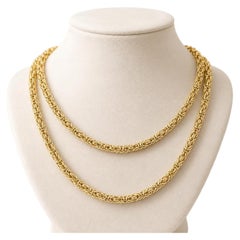 14k Solid Yellow Gold 4mm Squared 30" Long Byzantine Link Chain Necklace