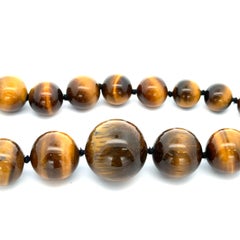 Graduated Round Tiger Eye Bead Strand Necklace w/ 14k Yellow Gold Filigree Clasp