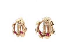 Retro Gold & Palladium Ruby Diamond Holiday Christmas Candle Wreath Earrings