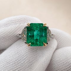 Platinum 18k Yellow Gold GIA 4.55ctw Colombian Emerald Cadillac Diamonds Ring