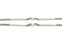 Antique Art Deco Platinum Pearl Rectangular Bar and Chain Link Watch Chain 13.5"