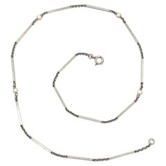 Antique Art Deco Platinum Pearl Rectangular Bar and Chain Link Watch Chain 13.5"