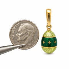 Fabergé Egg 18k Yellow Gold Intricate Green Enamel Enhancer Pendant Charm