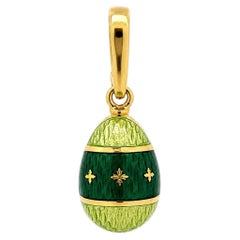 Fabergé Egg 18k Yellow Gold Intricate Green Enamel Enhancer Pendant Charm