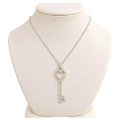 Tiffany & Co. Platinum & 18k White Gold Diamond Heart Key Pendant Necklace