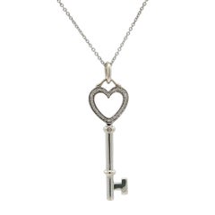 Tiffany & Co. Platinum & 18k White Gold Diamond Heart Key Pendant Necklace